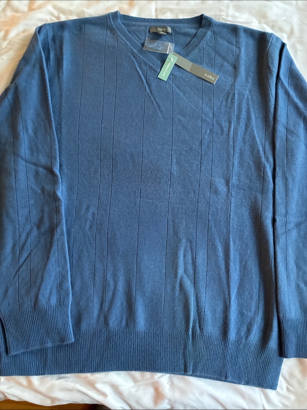 Apt. 9 Men's Navy Ribbed V-Neck Cashmere Sweater